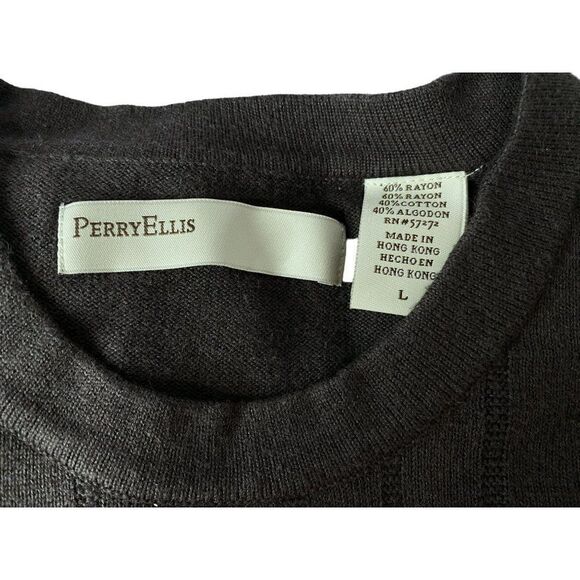 Perry Ellis Mens Tonal Stripe Pullover Tee Top Sz L Crew Neck Long Sleeves - Picture 4 of 4
